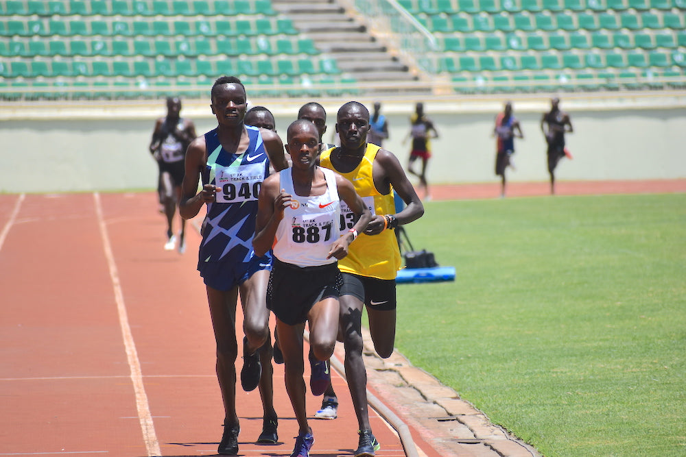 Kwemoi during 5000m at first Track and field meet at Nyayo