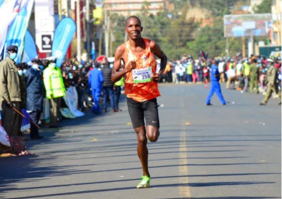 Victor Kipchirchir on his way to victory during the Eldoret city marathon