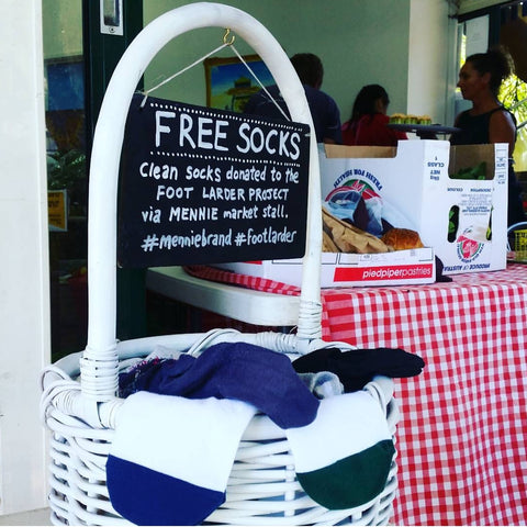 foot larder project liberation larder helping those in need free socks donations discount byron bay bangalow NSW Australia mennie socks