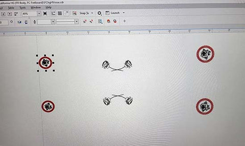 corel draw screen shot with roses sound holes and engraving