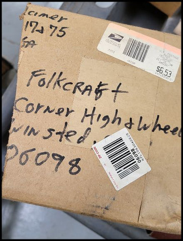 folkcraft address on side of old cardboard box