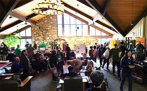 view of the lobby filled with black mountain music fest instructors and attendees