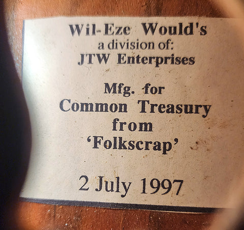 label inside a possible folkcraft dulcimer circa 1990s