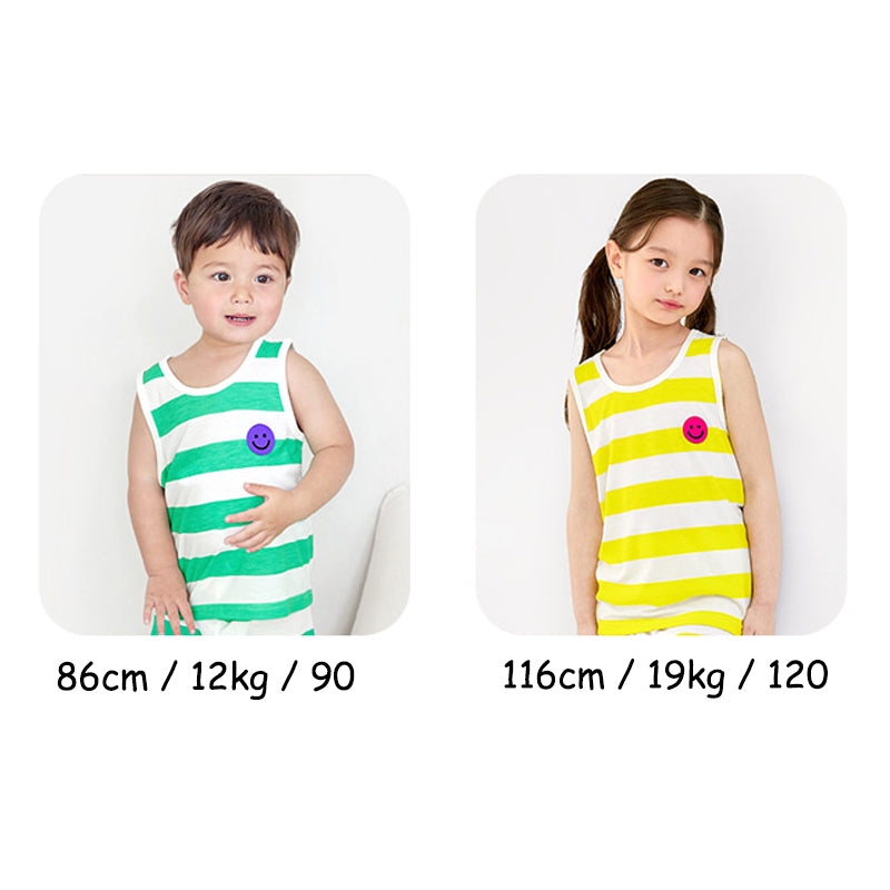 Cool Green Striped Smiley Sleeveless Set 2405U08