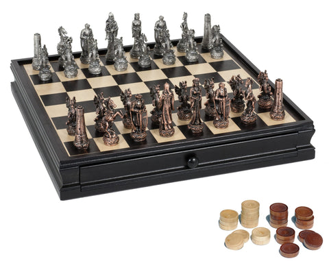 Medieval Chess Set – Polystone Pieces with a Wooden Board 15 in. – Wood  Expressions