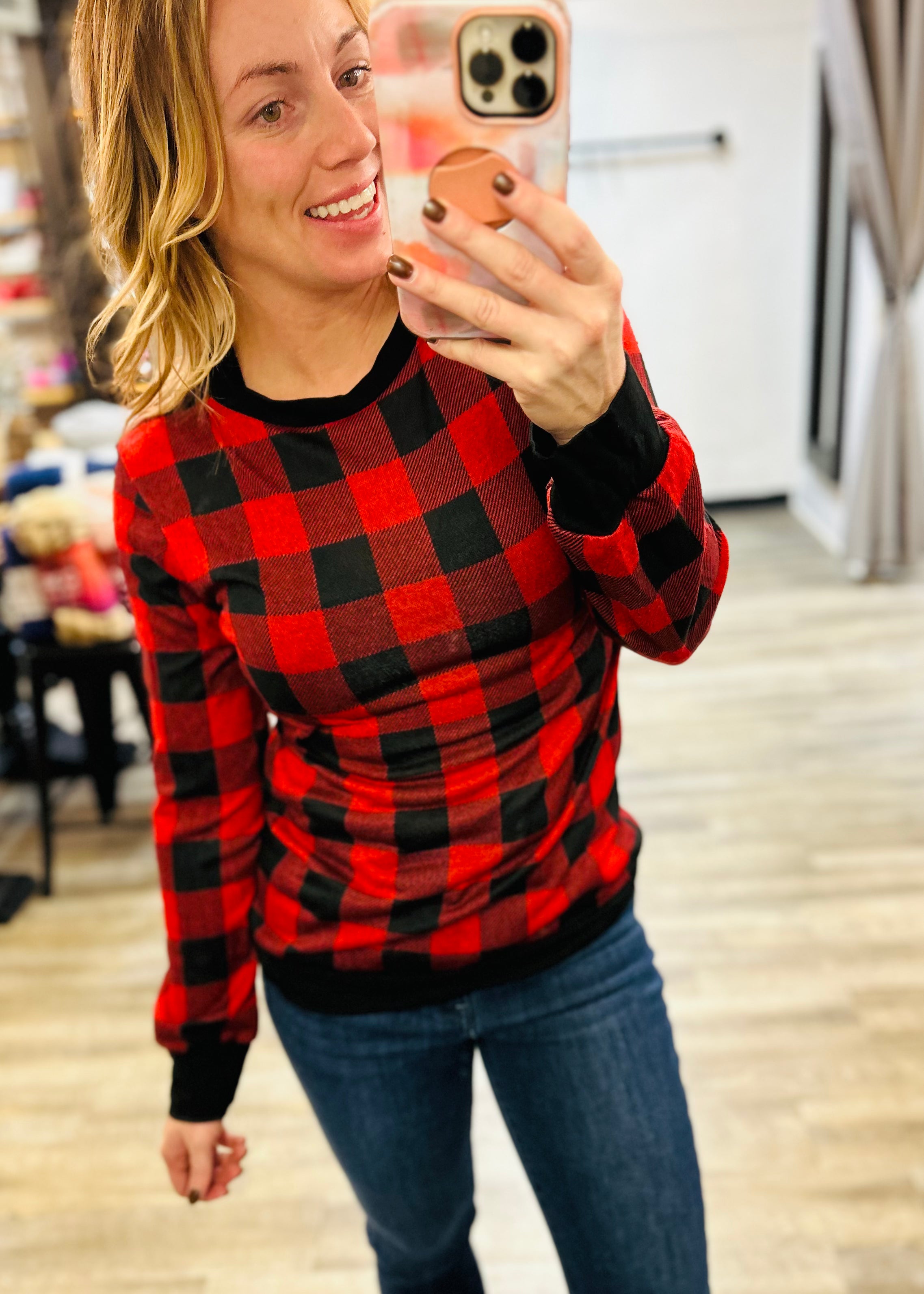 Buffalo Plaid Tunic Top - Red
