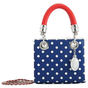 red and blue handbag