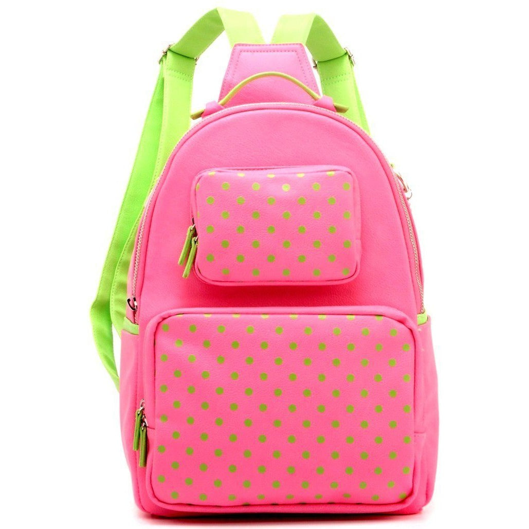 green pink backpack