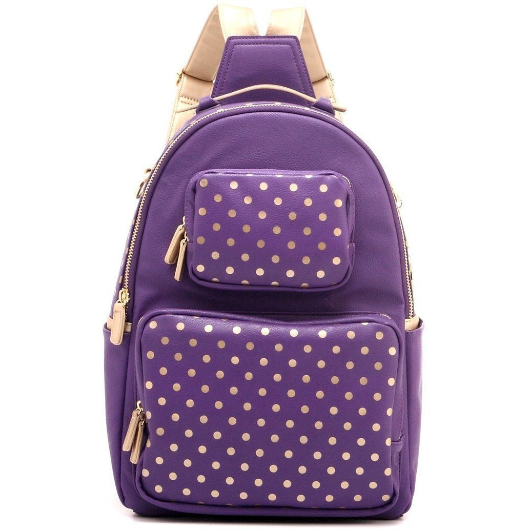 purple and gold backpack