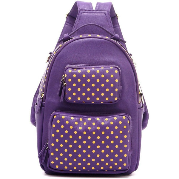 purple and gold backpack