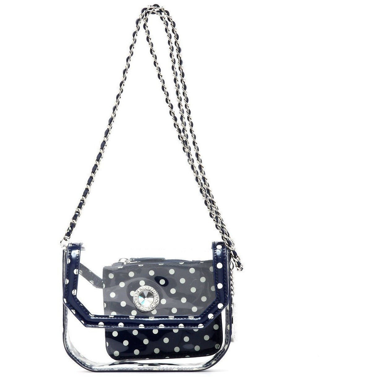 navy white handbag