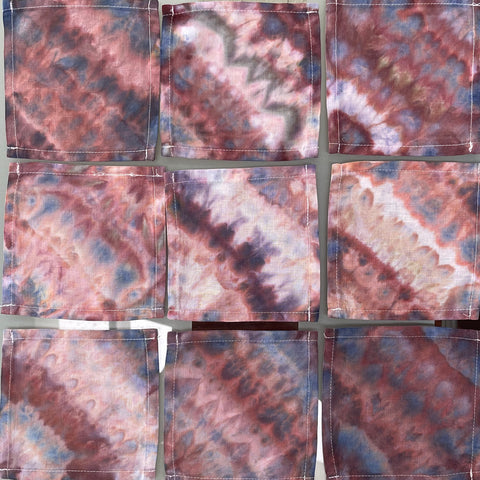 Ice dyed burgundy blue peach cream cocktail napkins coasters