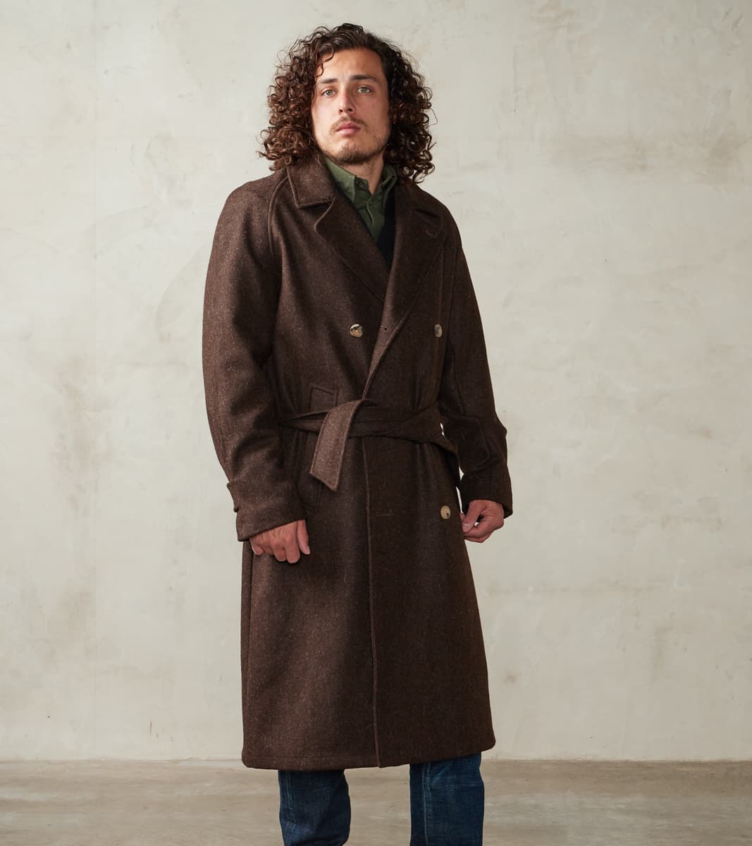 French Wool Grandad Trench Coat - Undyed Ebony