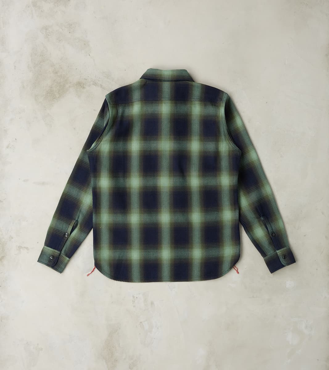 349-GRN - Work Shirt - 9oz Selvedge Flannel Ombre Check Green