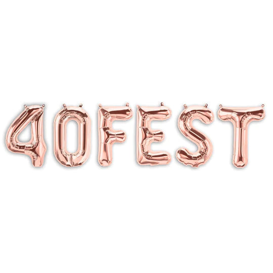 40FEST rose gold 40th birthday party balloons