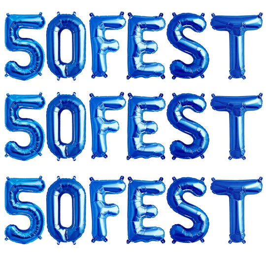 50FEST Festival theme birthday balloons blue