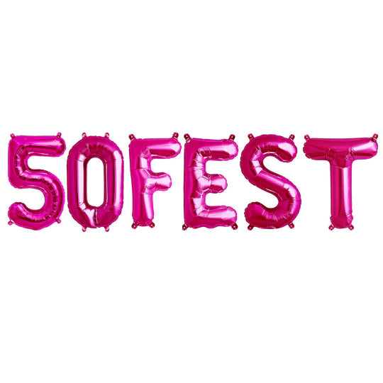 50th birthday festival balloons pink 50FEST