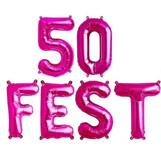 50FEST pink 50th birthday balloons