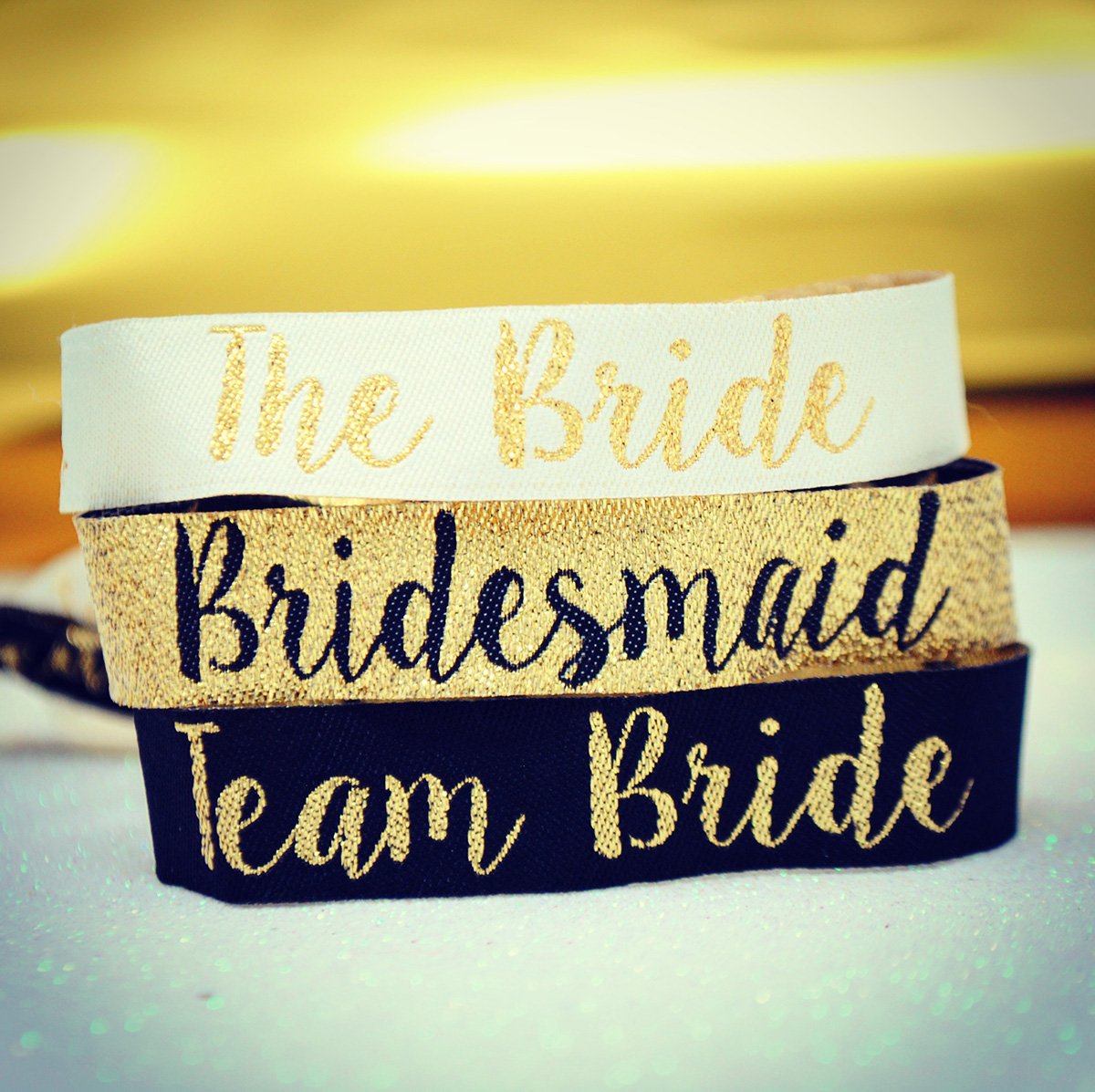 team bride bridesmaid hen party wristbands black & gold