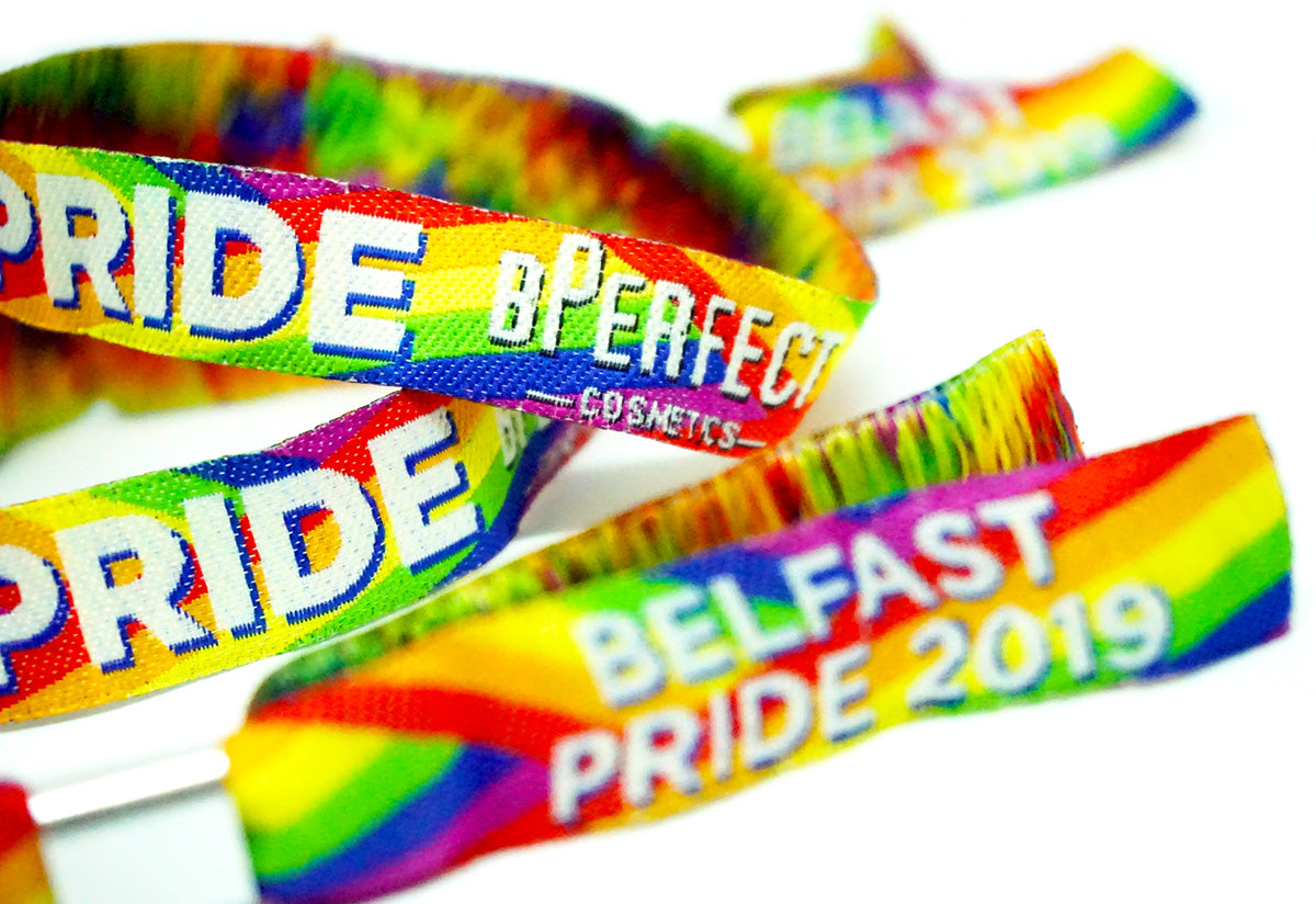 custom made bperfect cosmetics belfast pride wristbands