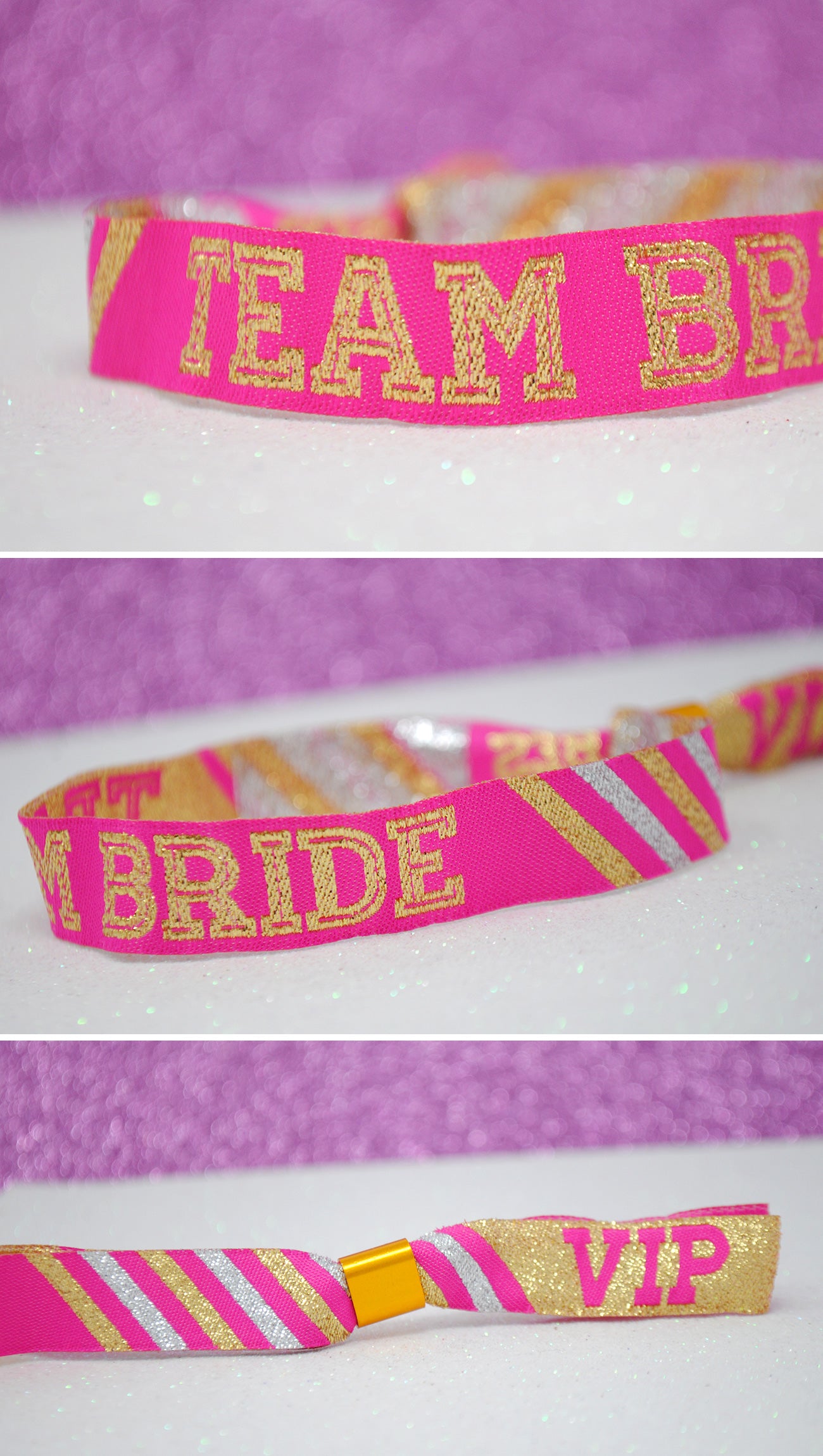 team bride hen party cheerleader wristbands pink and gold