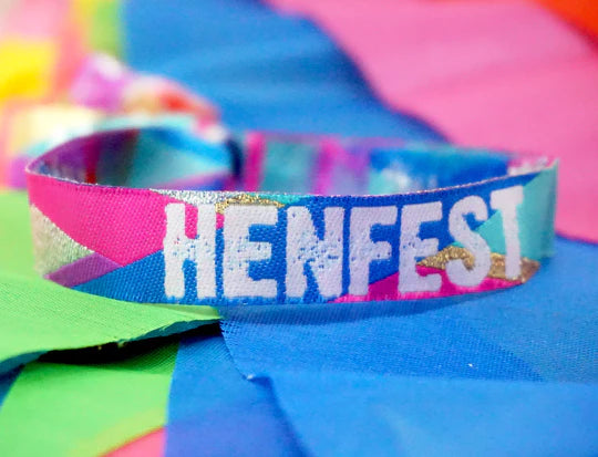 henfest festival hen do party wristbands multi coloured