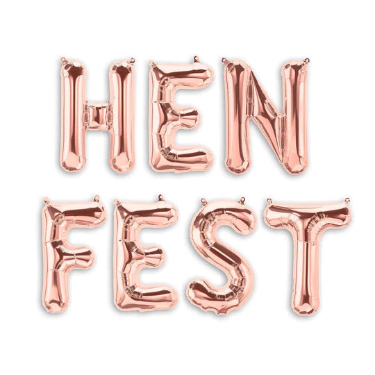 henfest rose gold hen party balloons