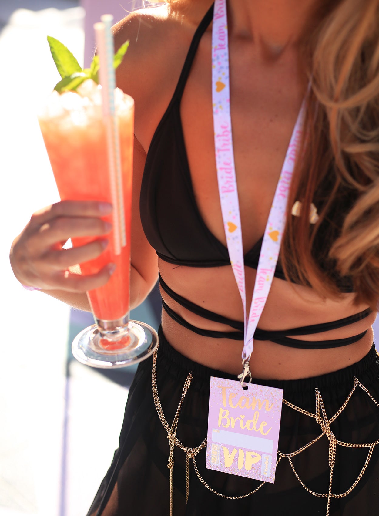 rose gold team bride hen party vip pass lanyard favours