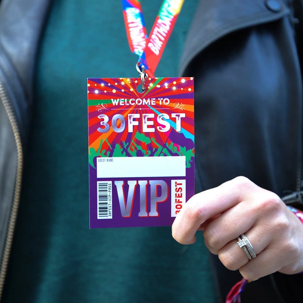 30 FEST festival 30th birthday party vip pass lanyard favours