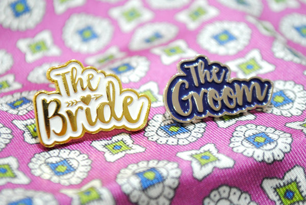 The Bride And The Groom Wedding Enamel Pin Badge T Set Hen Party Wristbands Team Bride