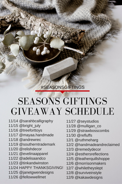 giveaway lineup, giveaway schedule, instagram giveaway, christmas gifts, shop small, small business