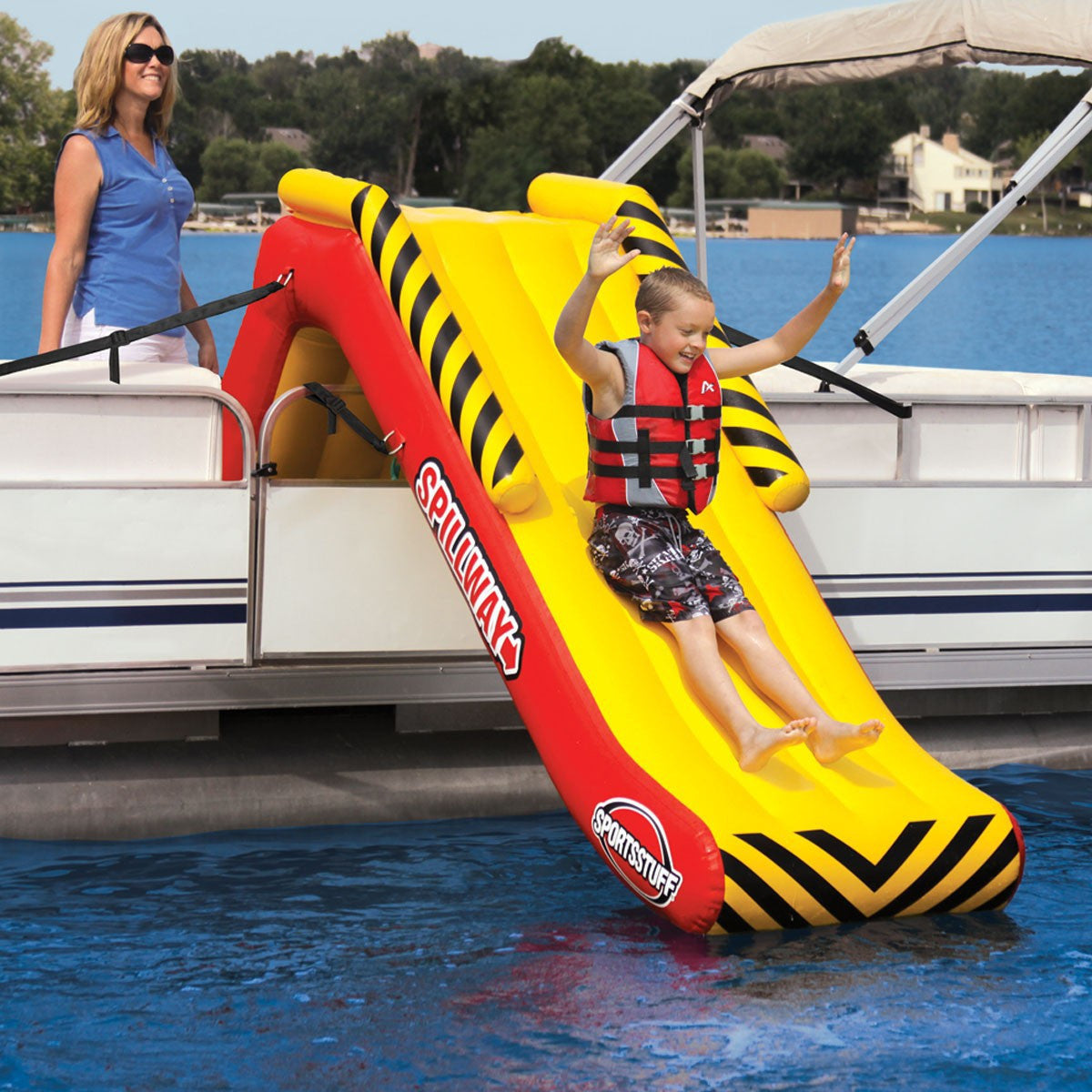 Sportsstuff SPILLWAY Inflatable Pontoon Boat Slide | Universal Mania