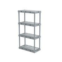 Gracious Living 4 Shelf Fixed Height Ventilated Medium Duty Shelving Unit +  4 10-Gallon Storage Bins & Lids for Home, Garage, or Basement, Black