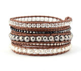 Hania Stackable Wrap Bracelet with leather cording and natural stones and beads