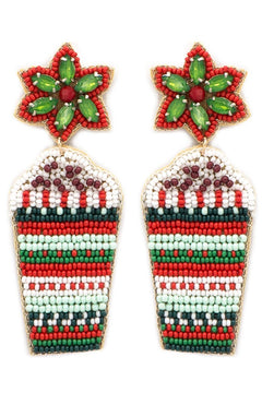 Christmas Bejeweled Peppermint Mocha Seed Bead Earrings