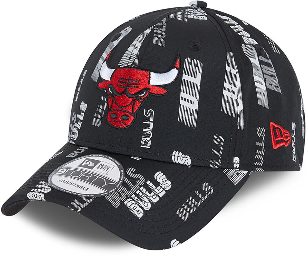 Chicago Bulls New Era 940 All Over Script Print Black Cap Lovemycap