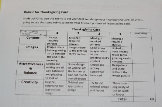 chinese thanksgiving card rubric