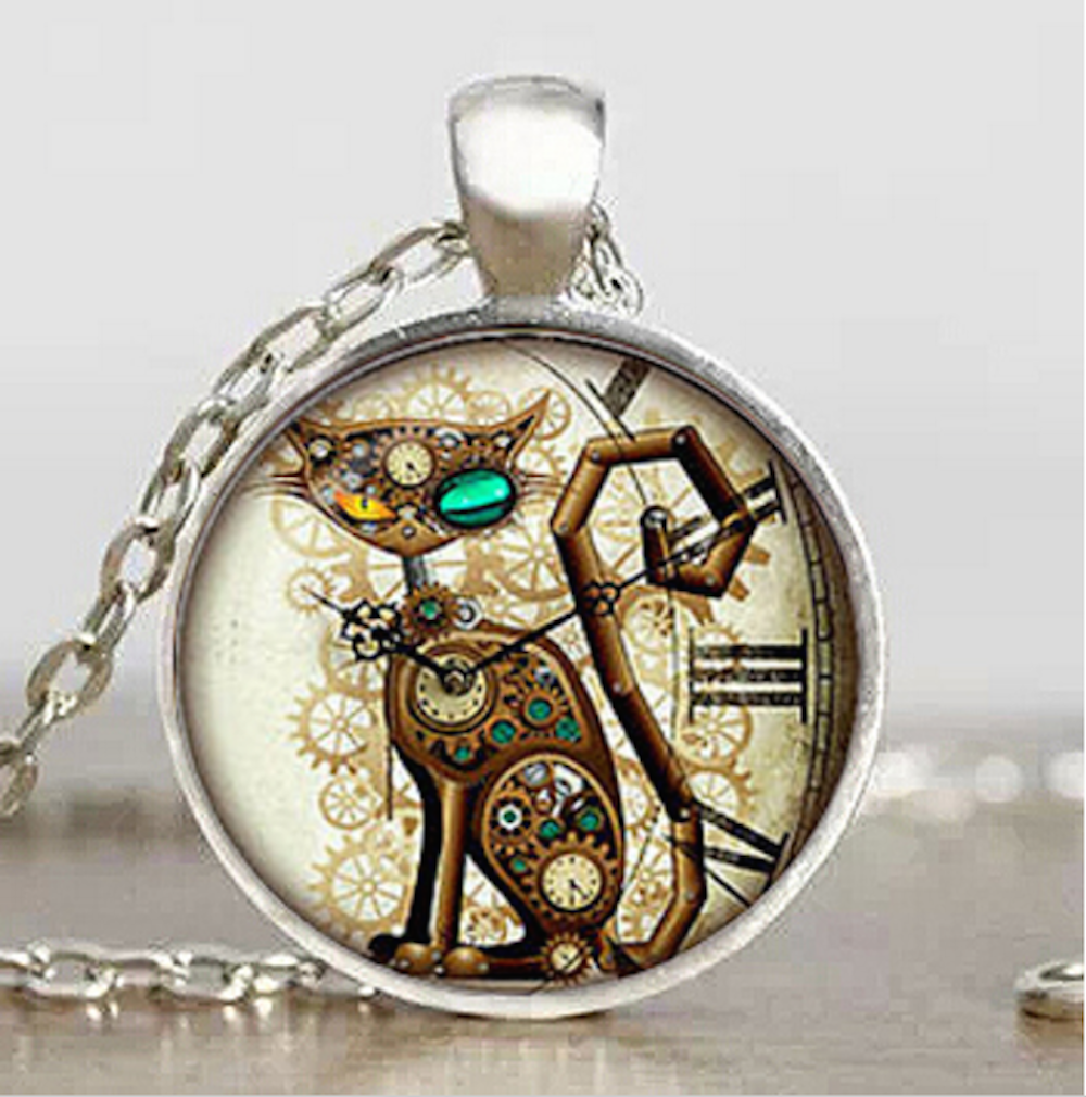 Punk Vintage Cat Necklace Glass Pendant Jewelry – Scruffy Chic Girl