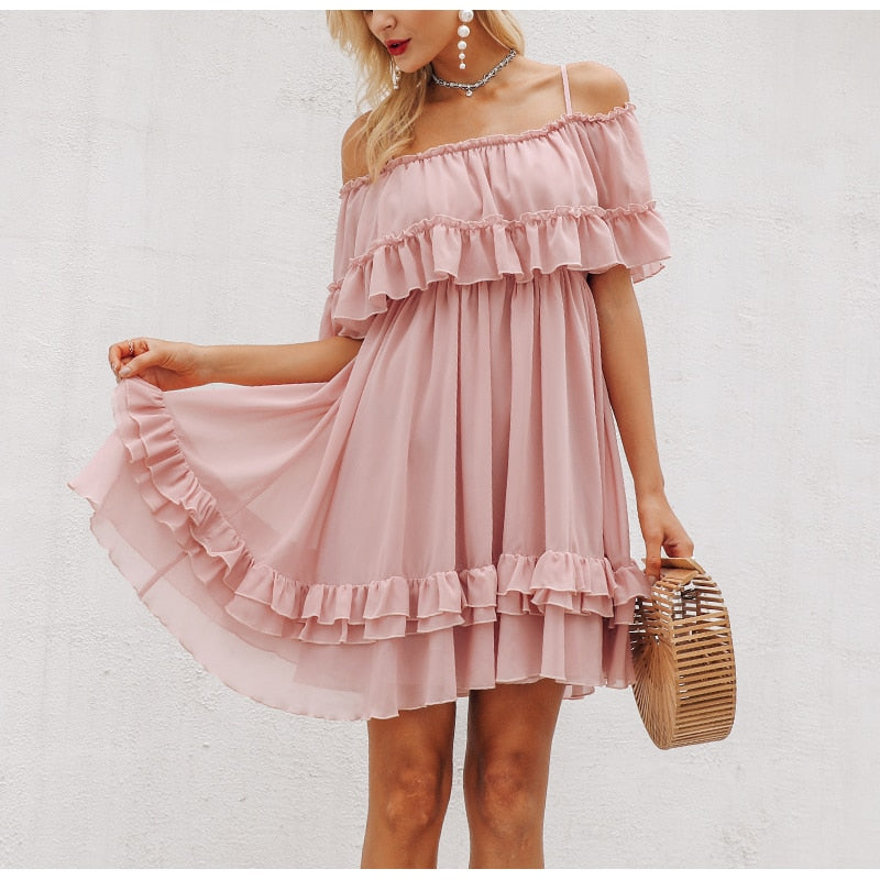 pink dress with ruffles