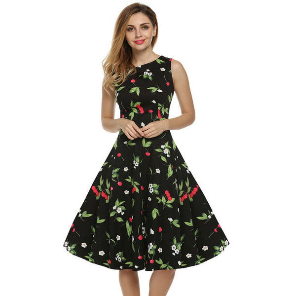 Retro Vintage 1950s 60s Rockabilly Pinup Girl Floral Swing Summer Dres ...