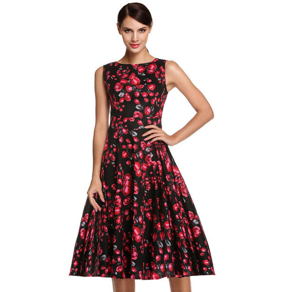 Retro Vintage 1950s 60s Rockabilly Pinup Girl Floral Swing Summer Dres ...