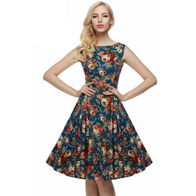 Retro Vintage 1950s 60s Rockabilly Pinup Girl Floral Swing Summer Dres ...