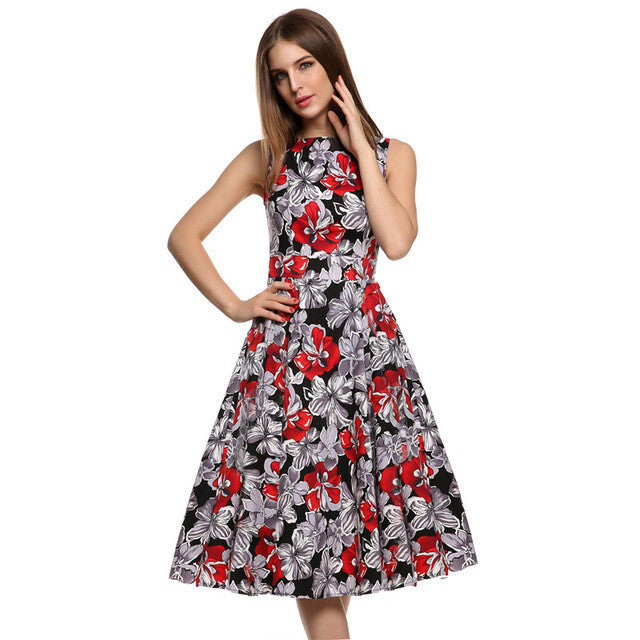 Retro Vintage 1950s 60s Rockabilly Pinup Girl Floral Swing Summer Dres ...