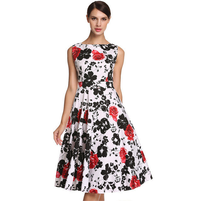 Retro Vintage 1950s 60s Rockabilly Pinup Girl Floral Swing Summer Dres ...