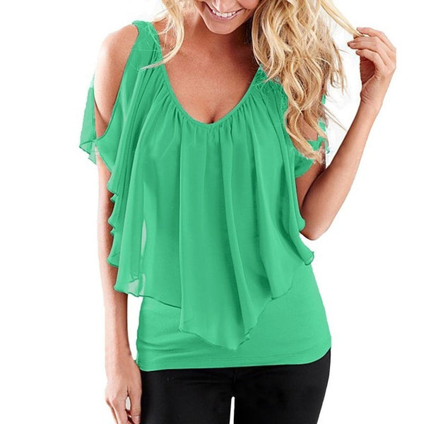 Chic Open Shoulder V Neck Blouse Shirt Tops – Scruffy Chic Girl