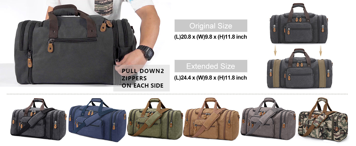 Gonex 50L Canvas Duffle Bag  Men's Weekender Bags for Travel