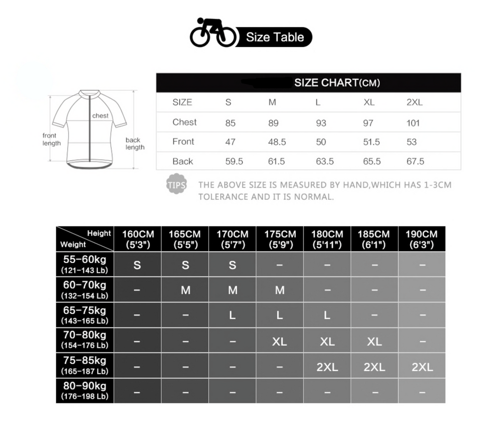 Santic Cycling Jersey Size Chart 