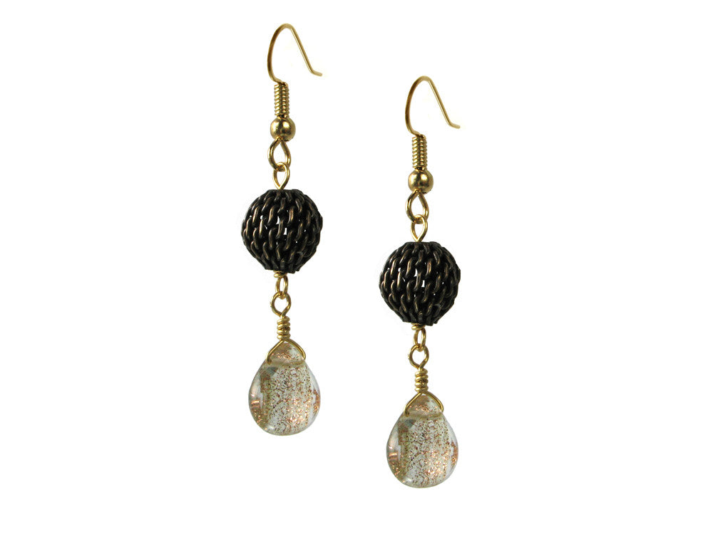 Mesh Ball & Small Teardrop Stone Earring - Erica Zap Designs