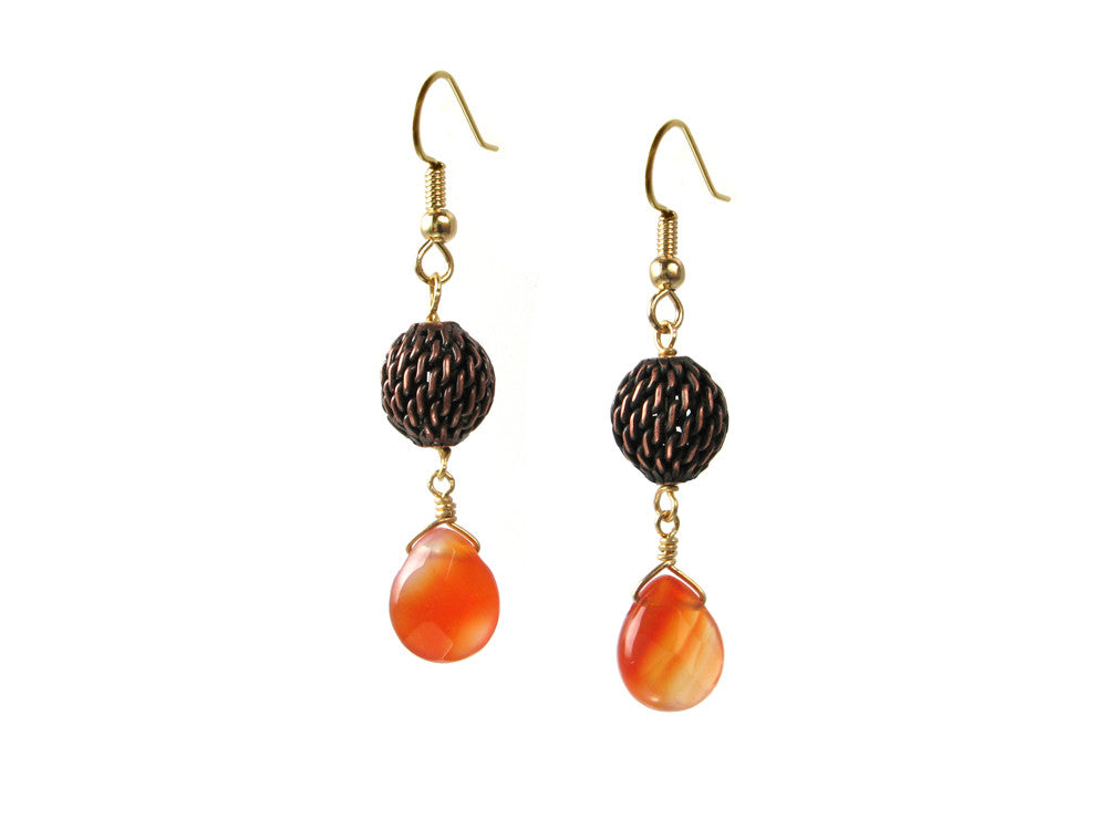 Mesh Ball & Small Teardrop Stone Earring - Erica Zap Designs