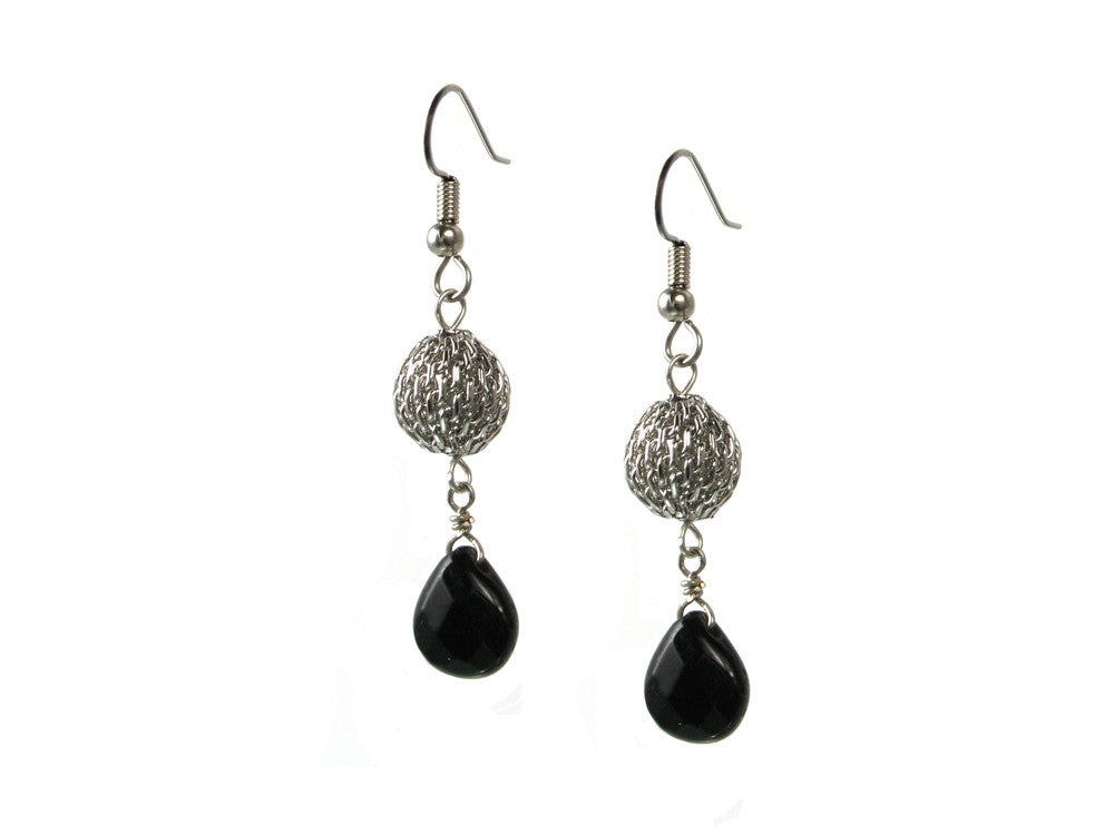 Mesh Ball & Small Teardrop Stone Earring - Erica Zap Designs